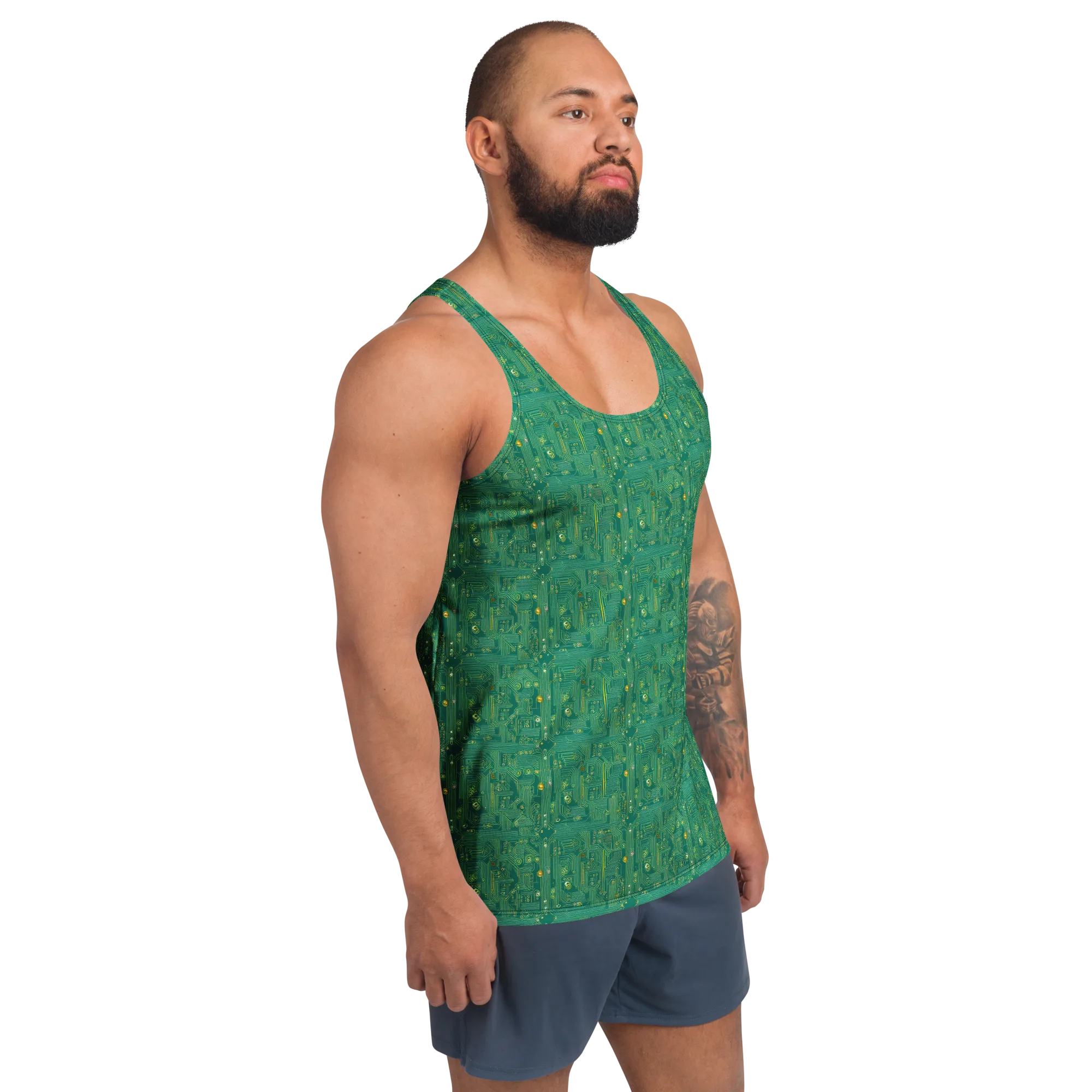 Golden Motherboard on Men's Tank Top — Right Front