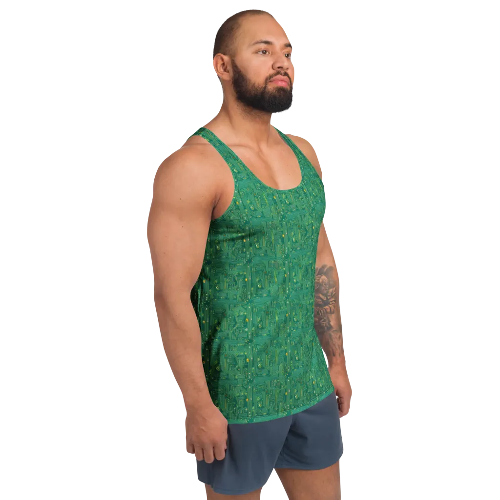 Golden Motherboard on Men's Tank Top — Right Front