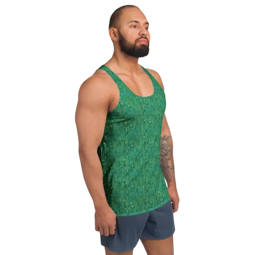 Golden Motherboard on a Men's Tank Top