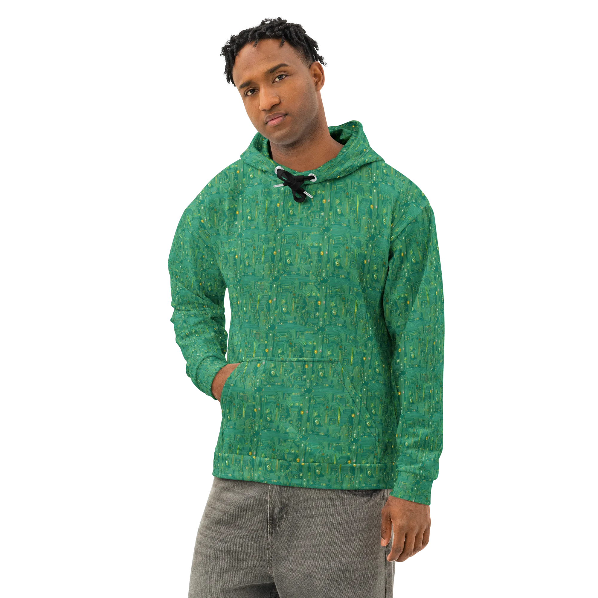 Golden Motherboard on Cotton Hoodie — Left Front