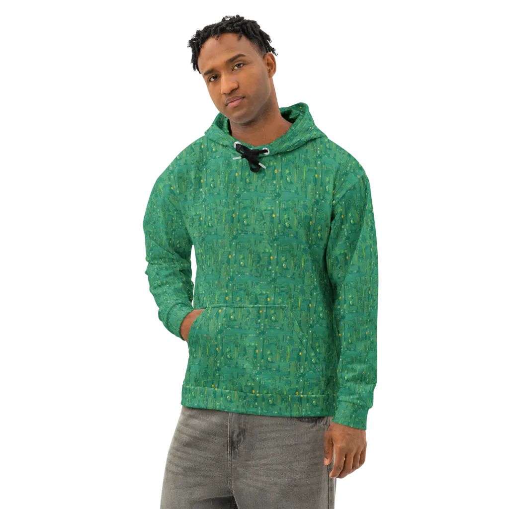 Golden Motherboard on Cotton Hoodie — Left Front