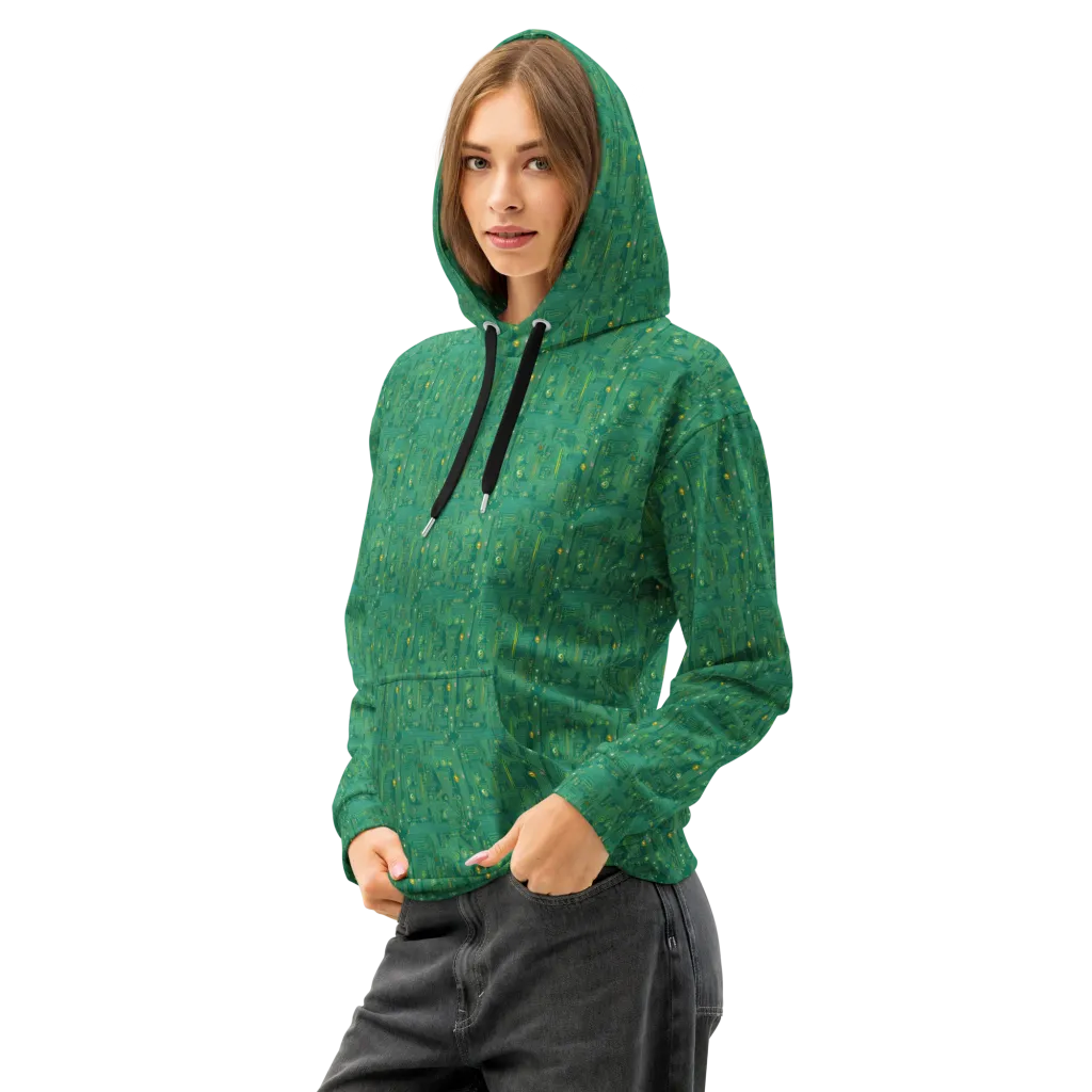 Golden Motherboard on Cotton Hoodie — Left Front