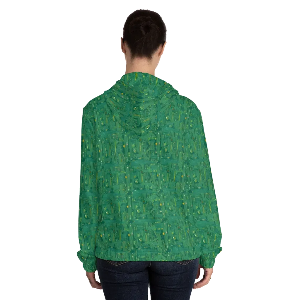 Golden Motherboard on Women's Full-Zip Hoodie — Back On Person