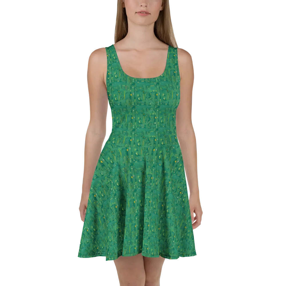 Golden Motherboard on Skater Dress — Front