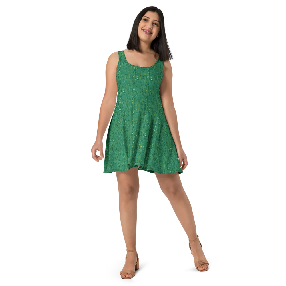 Golden Motherboard on Skater Dress — Front