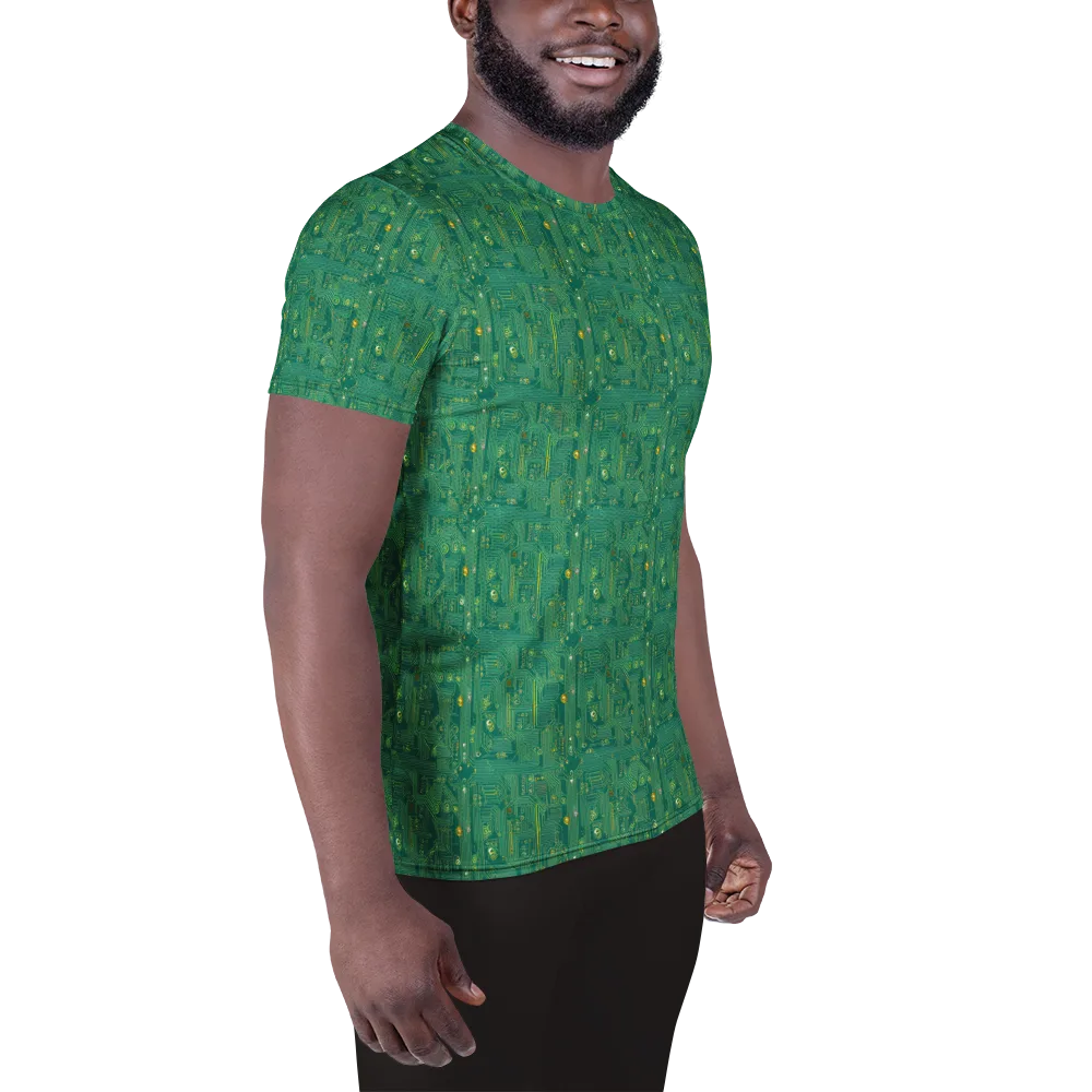 Golden Motherboard on Men's Athletic T-Shirt — Right