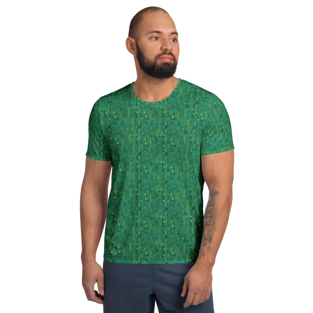 Golden Motherboard on Men's Athletic T-Shirt — Front
