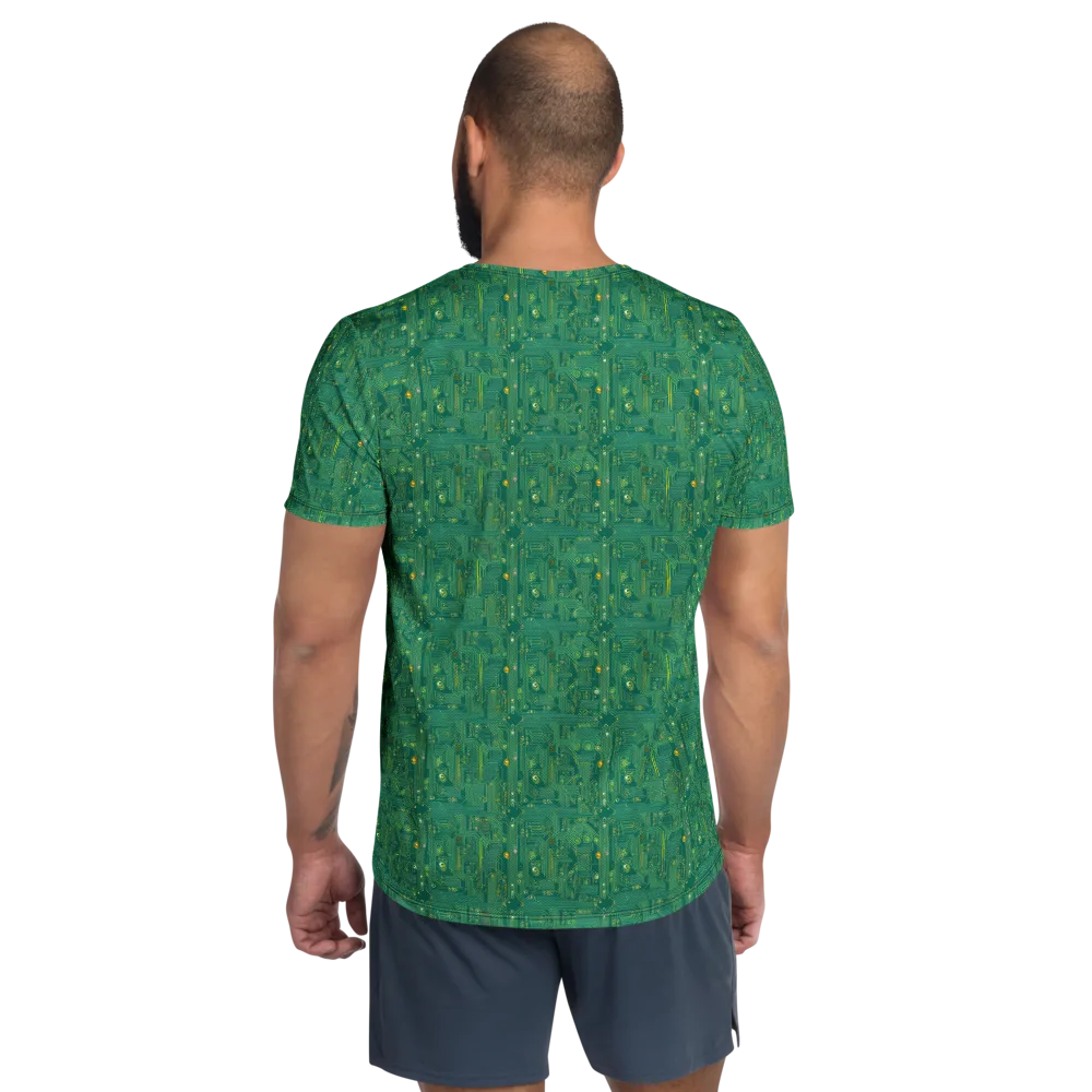 Golden Motherboard on Men's Athletic T-Shirt — Back