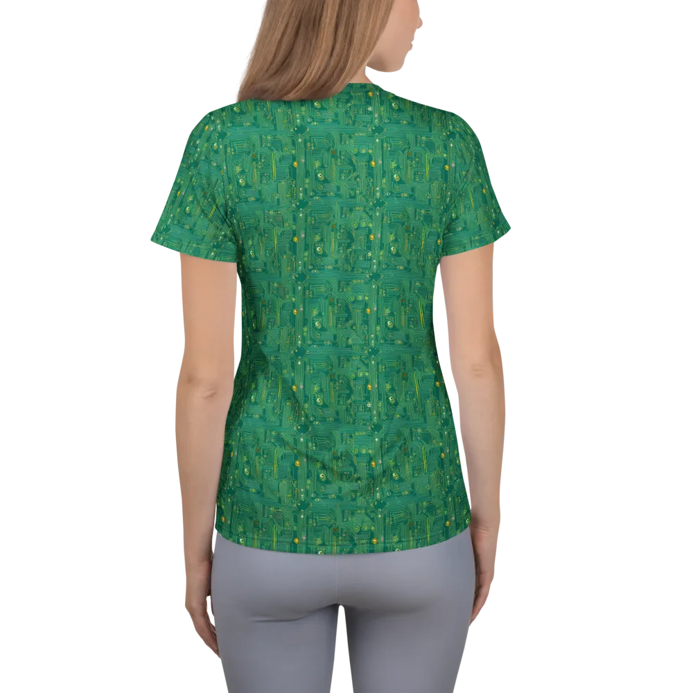 Golden Motherboard on Women's Athletic T-Shirt — Back
