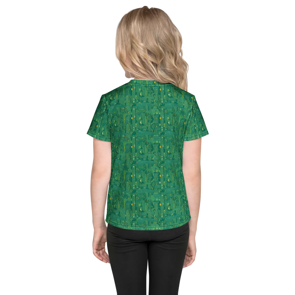 Golden Motherboard on Kids Crew Neck T-Shirt — Back