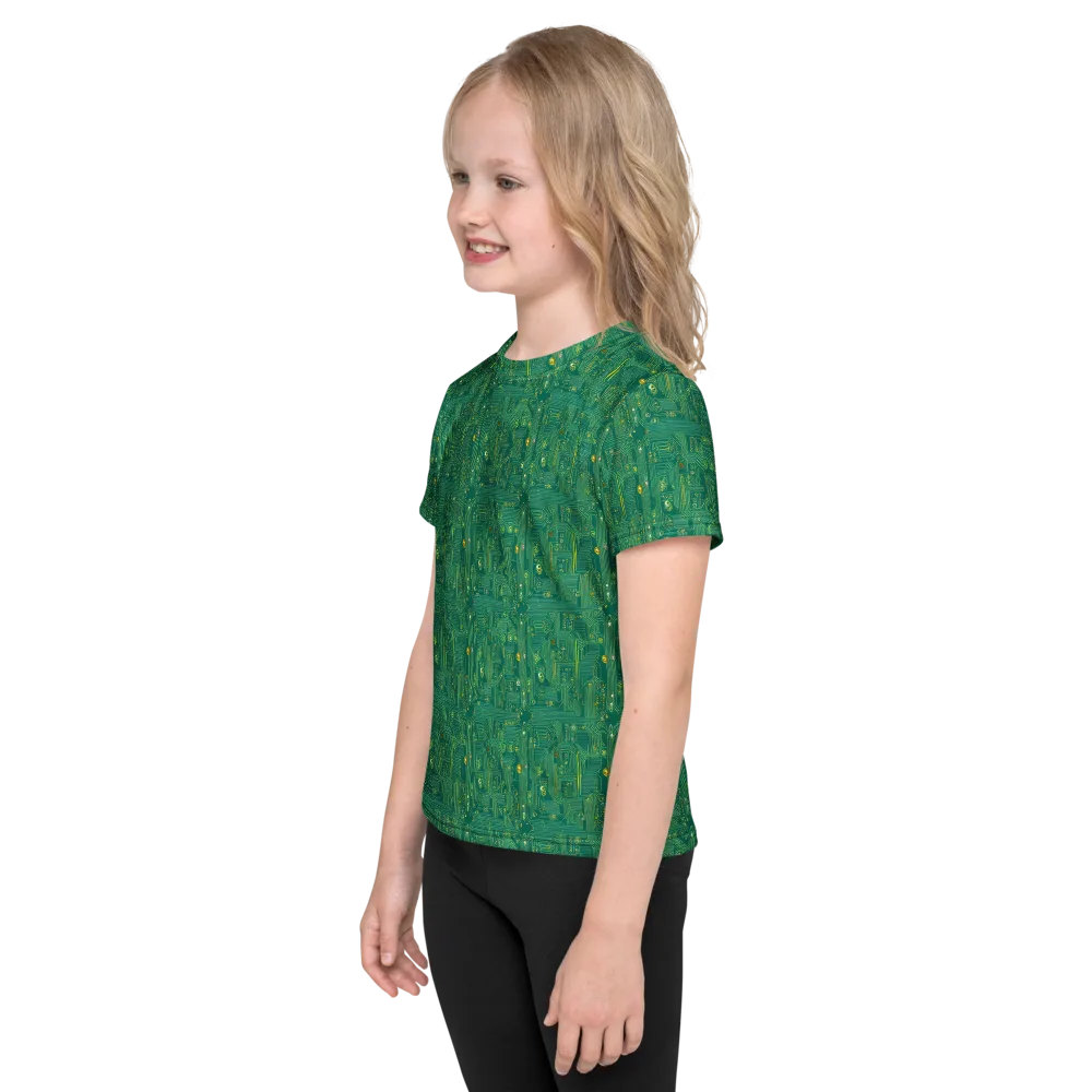 Golden Motherboard on Kids Crew Neck T-Shirt — Left