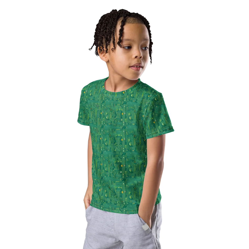 Golden Motherboard on Kids Crew Neck T-Shirt — Left Front