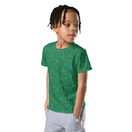 Golden Motherboard on a Kids Crew Neck T-Shirt