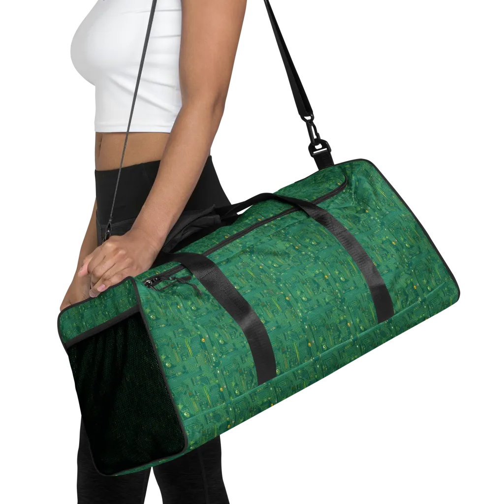 Golden Motherboard on Duffle Bag — Front