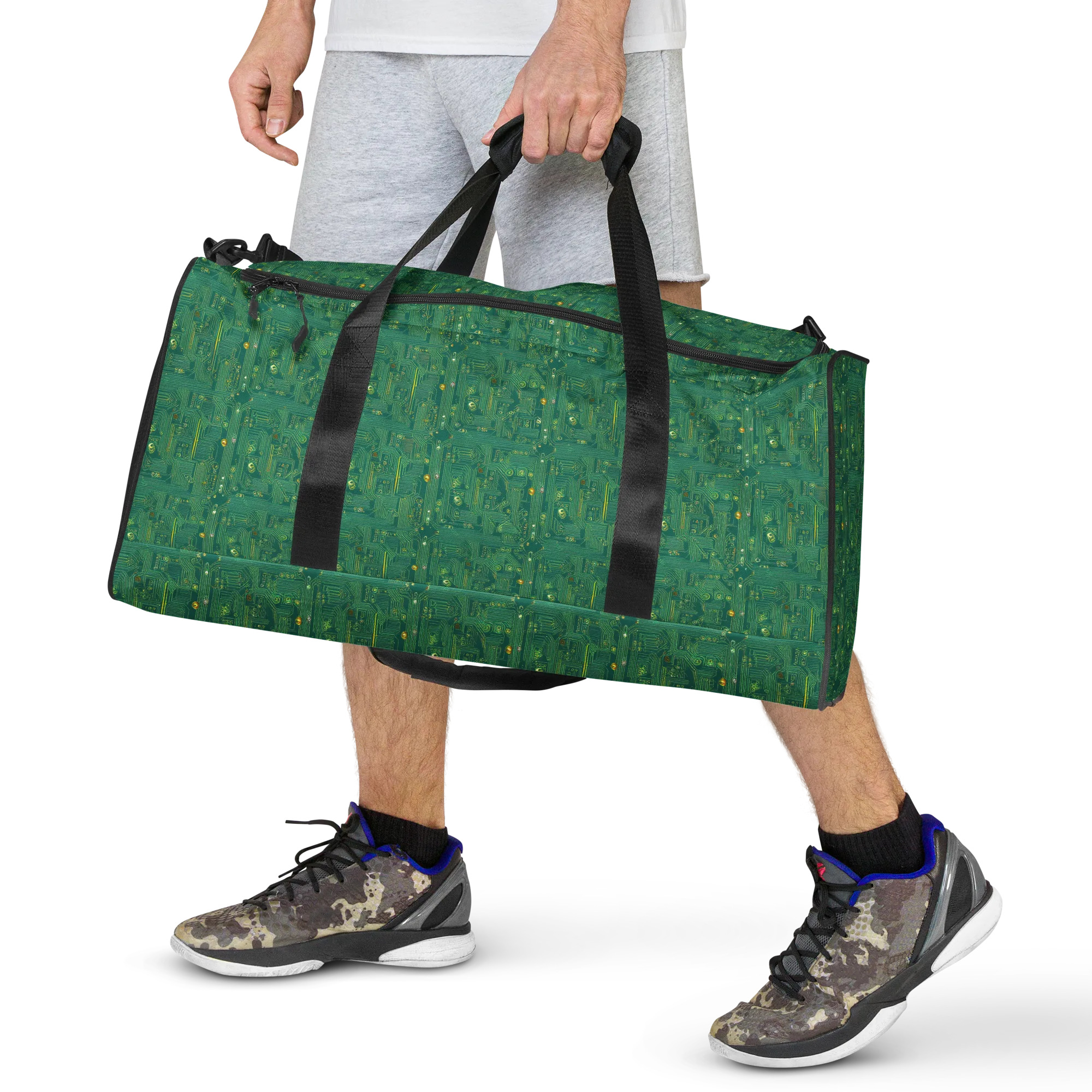 Golden Motherboard on Duffle Bag — Front