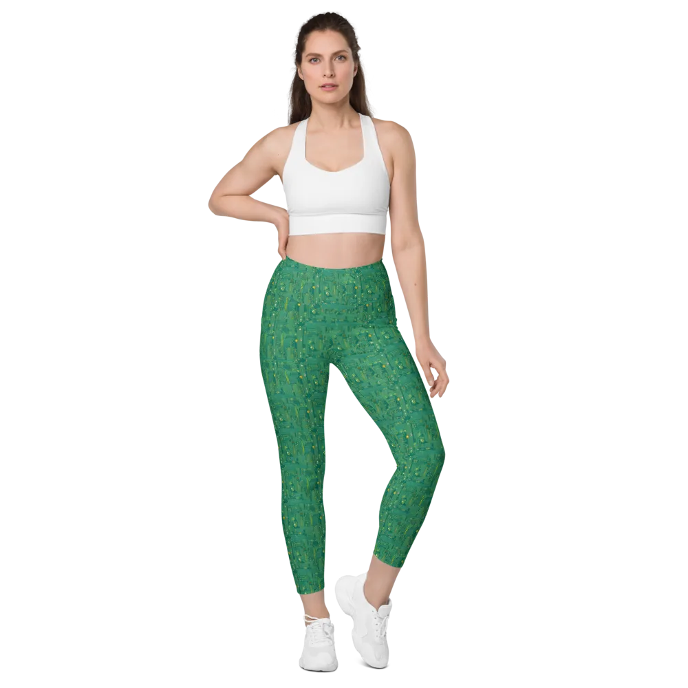 Golden Motherboard on Leggings with Pockets — Front