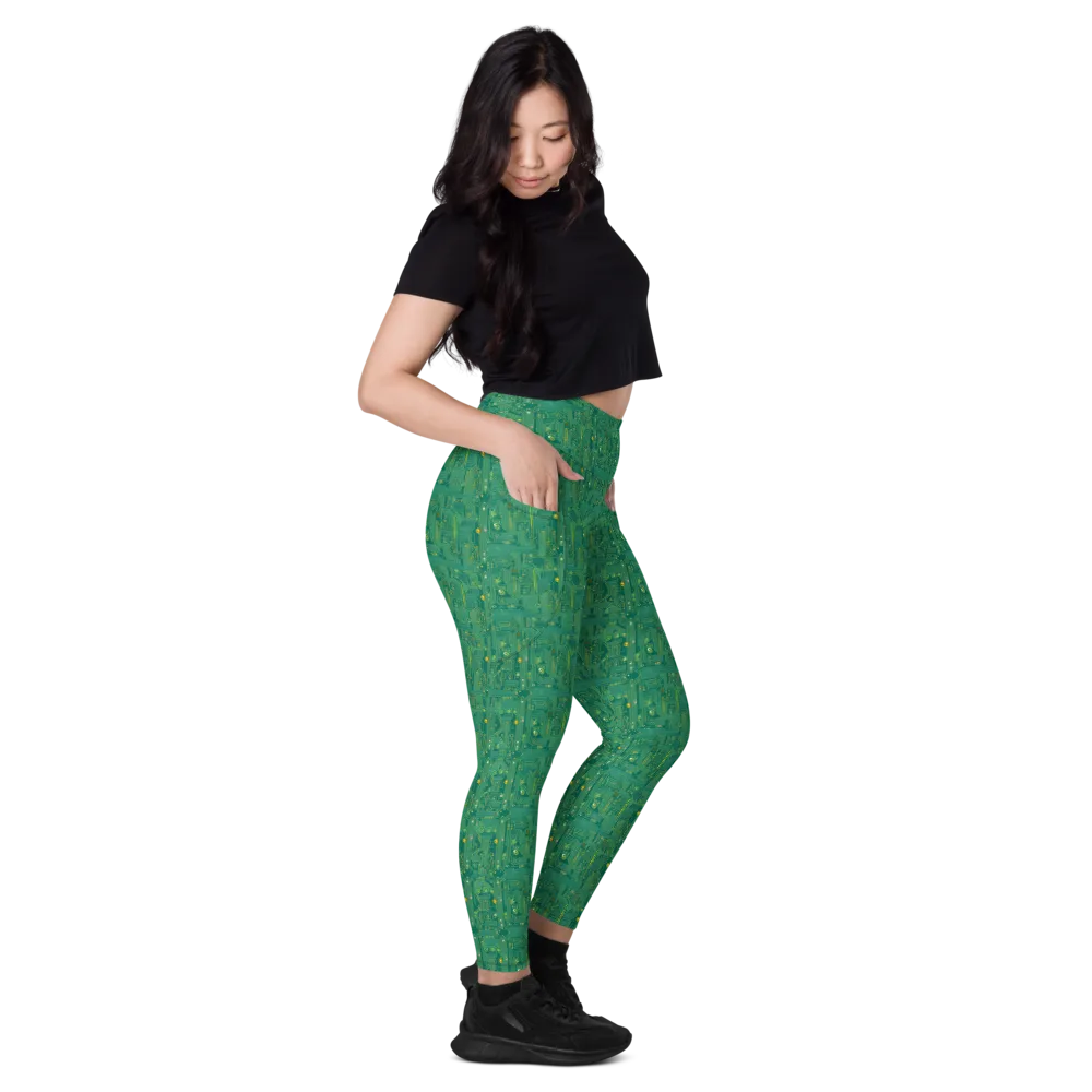 Golden Motherboard on Leggings with Pockets — Right