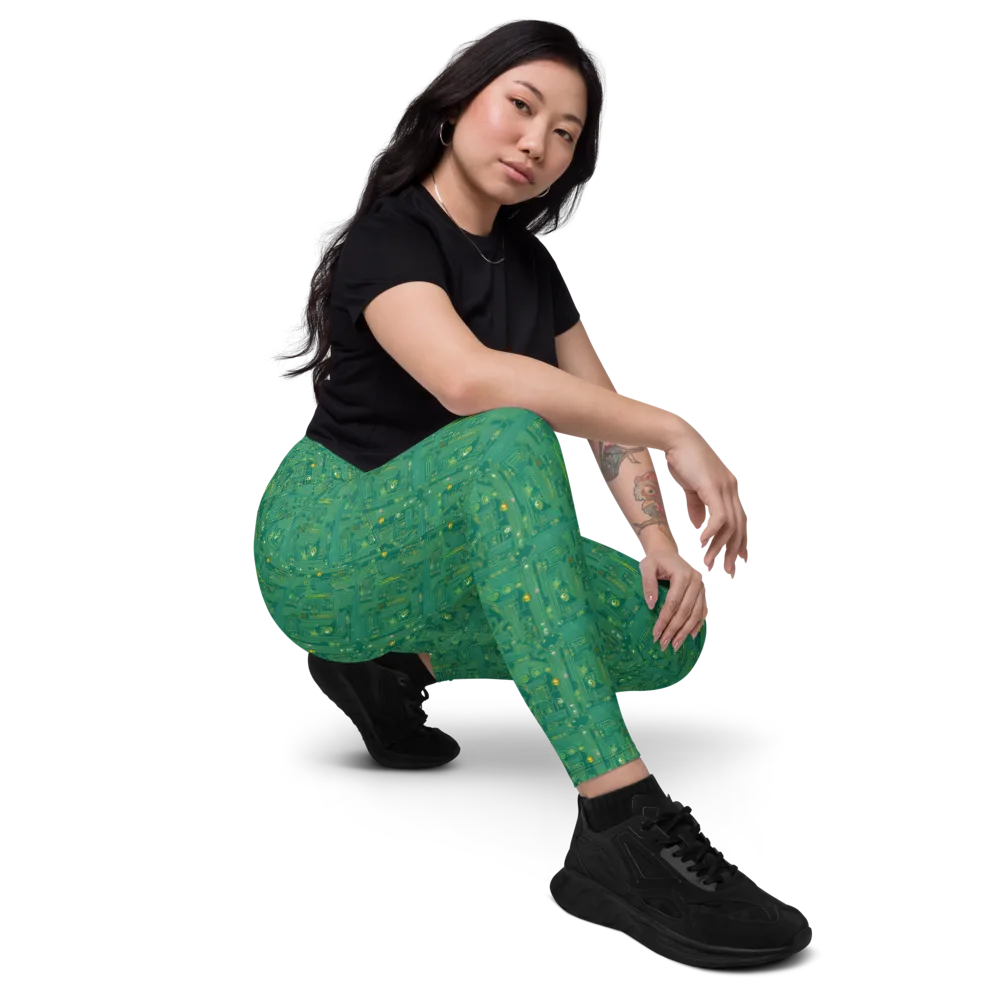 Golden Motherboard on Leggings with Pockets — Right Front