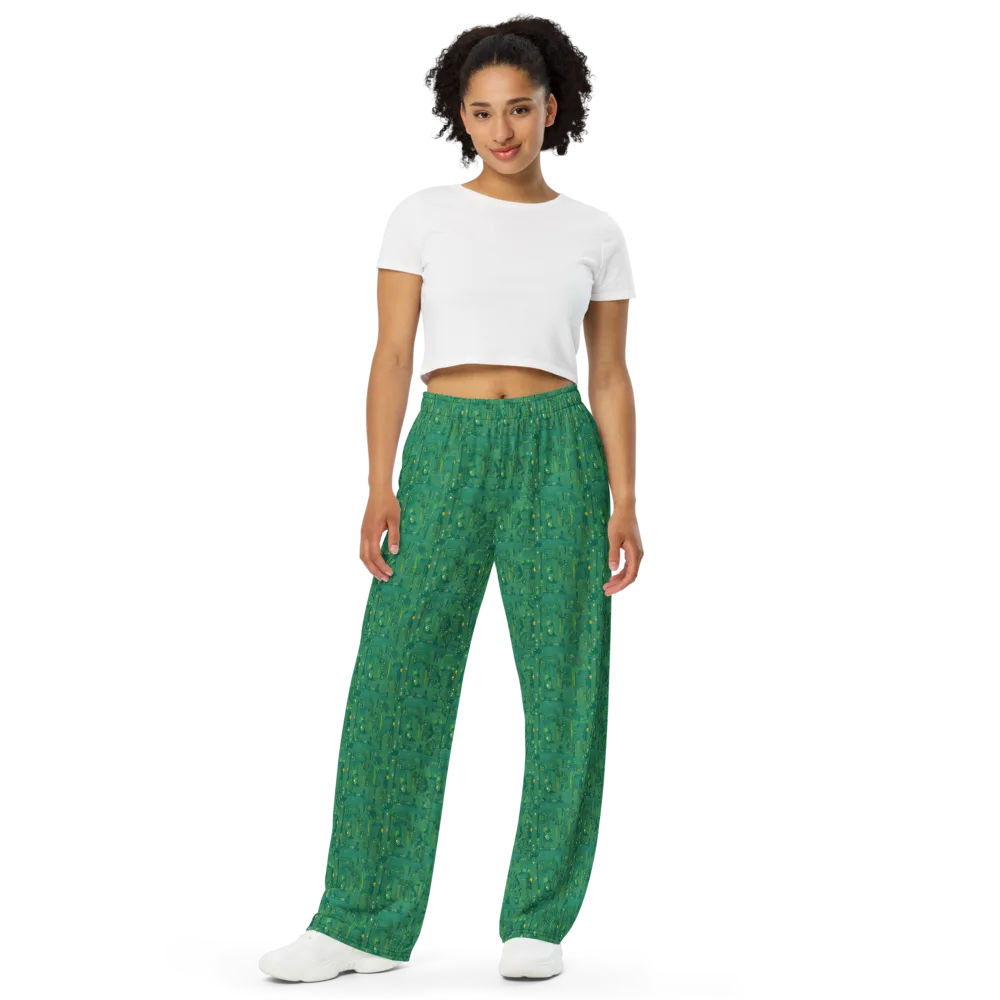 Golden Motherboard on Wide-Leg Pants — Front