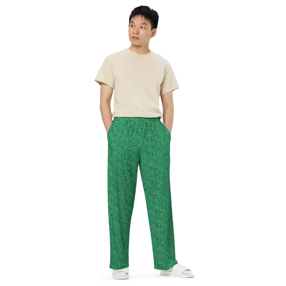 Golden Motherboard on Wide-Leg Pants — Front