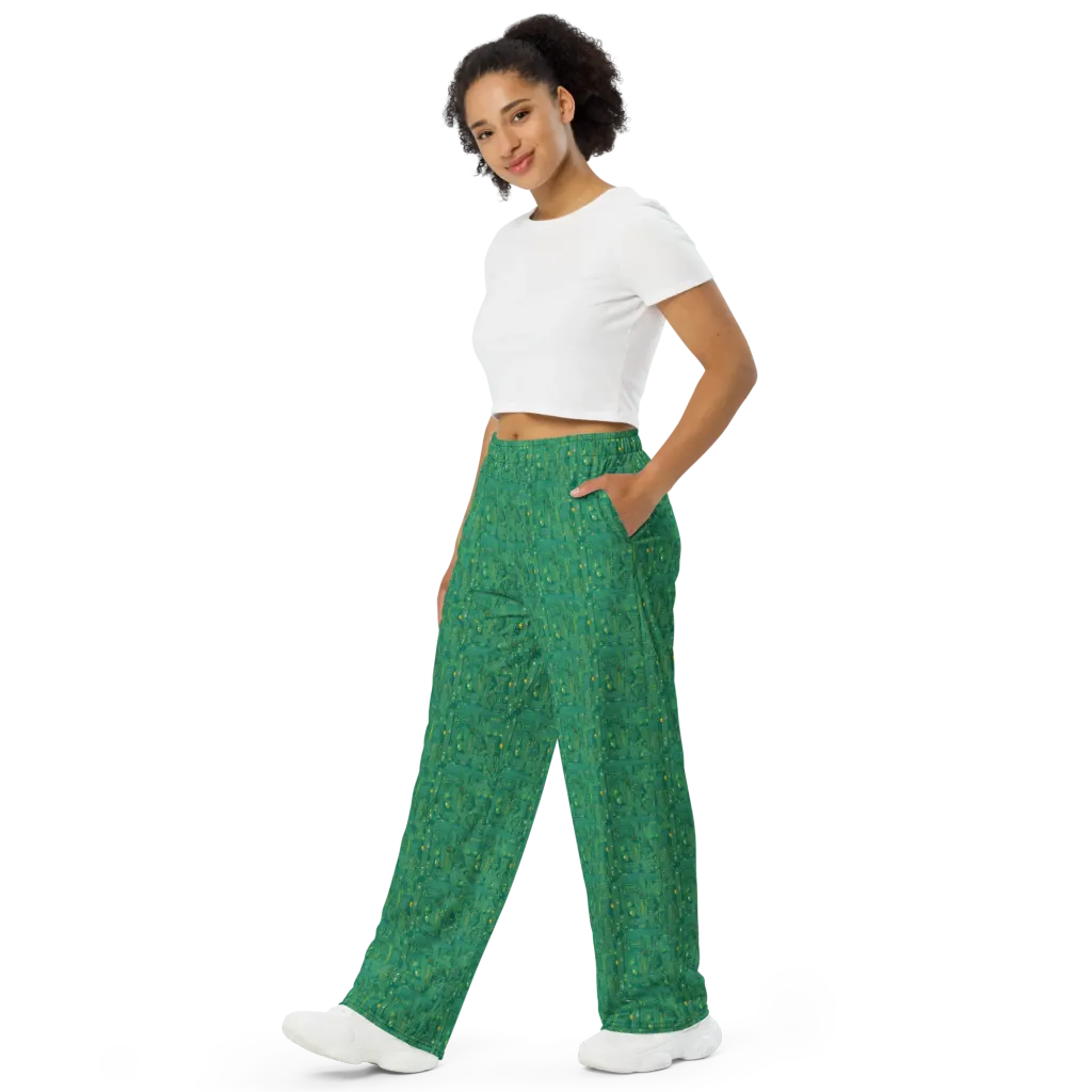 Golden Motherboard on Wide-Leg Pants — Left Front