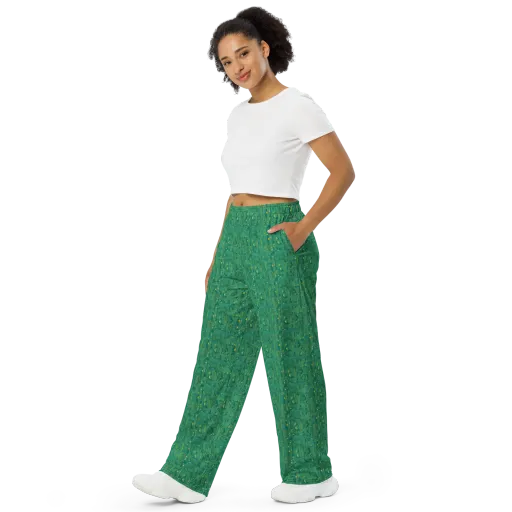 Golden Motherboard on a Wide-Leg Pants