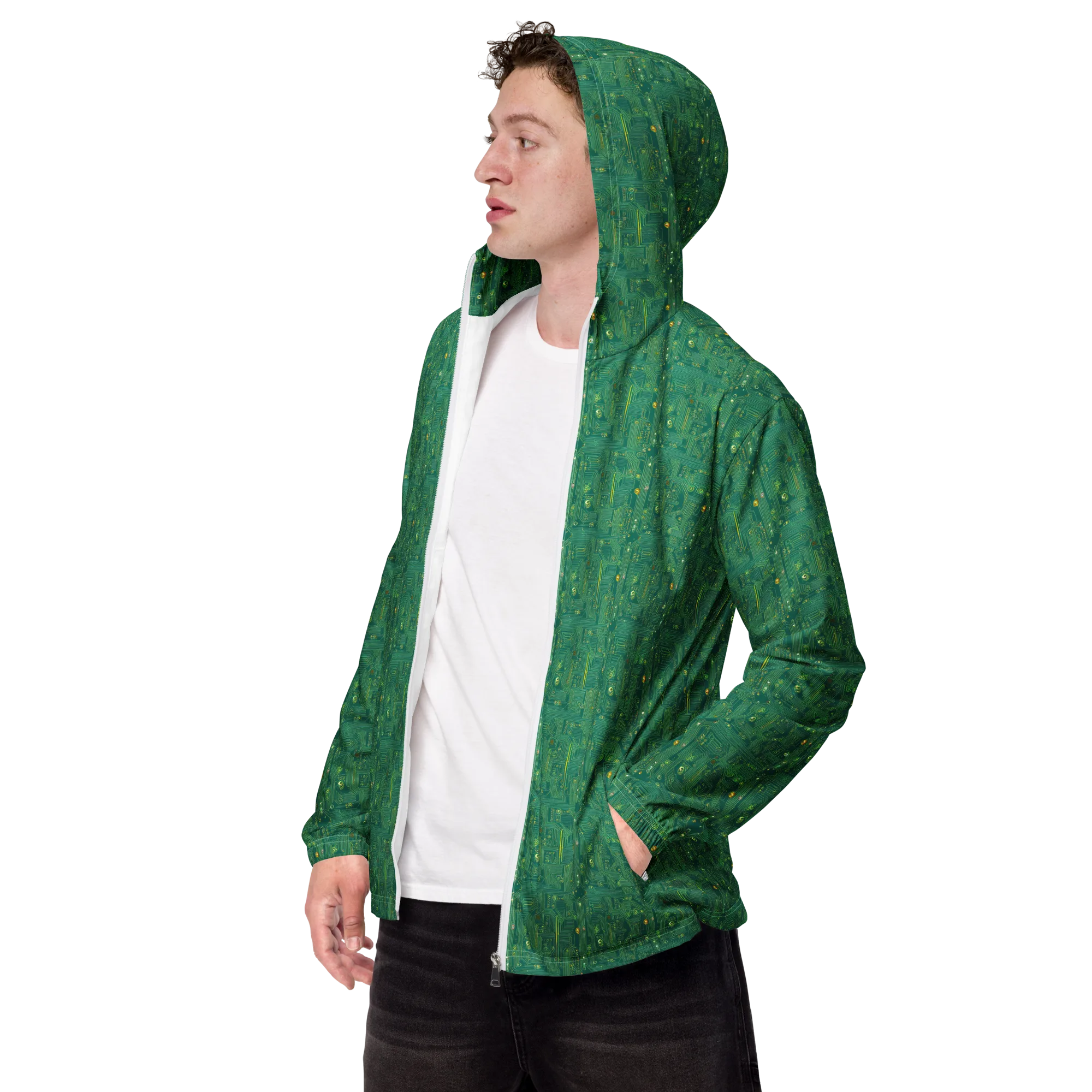 Golden Motherboard on Men's Windbreaker — Left Front