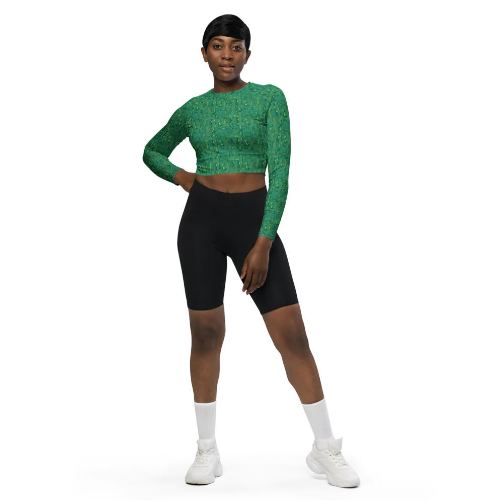 Golden Motherboard on Long Sleeve Crop Top — Front