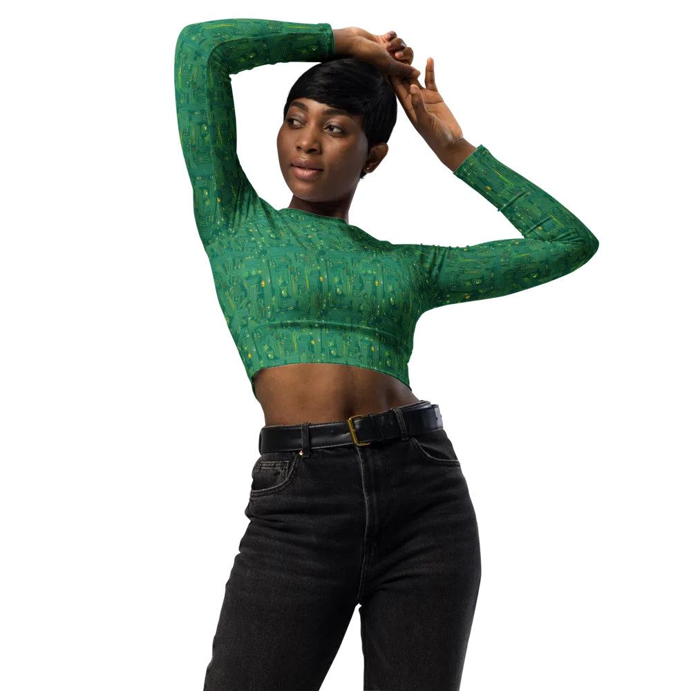 Golden Motherboard on Long Sleeve Crop Top — Front