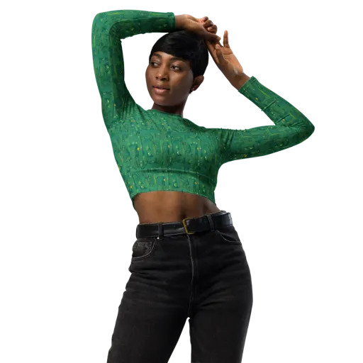 Golden Motherboard on a Long Sleeve Crop Top