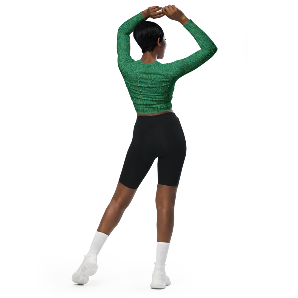Golden Motherboard on Long Sleeve Crop Top — Back