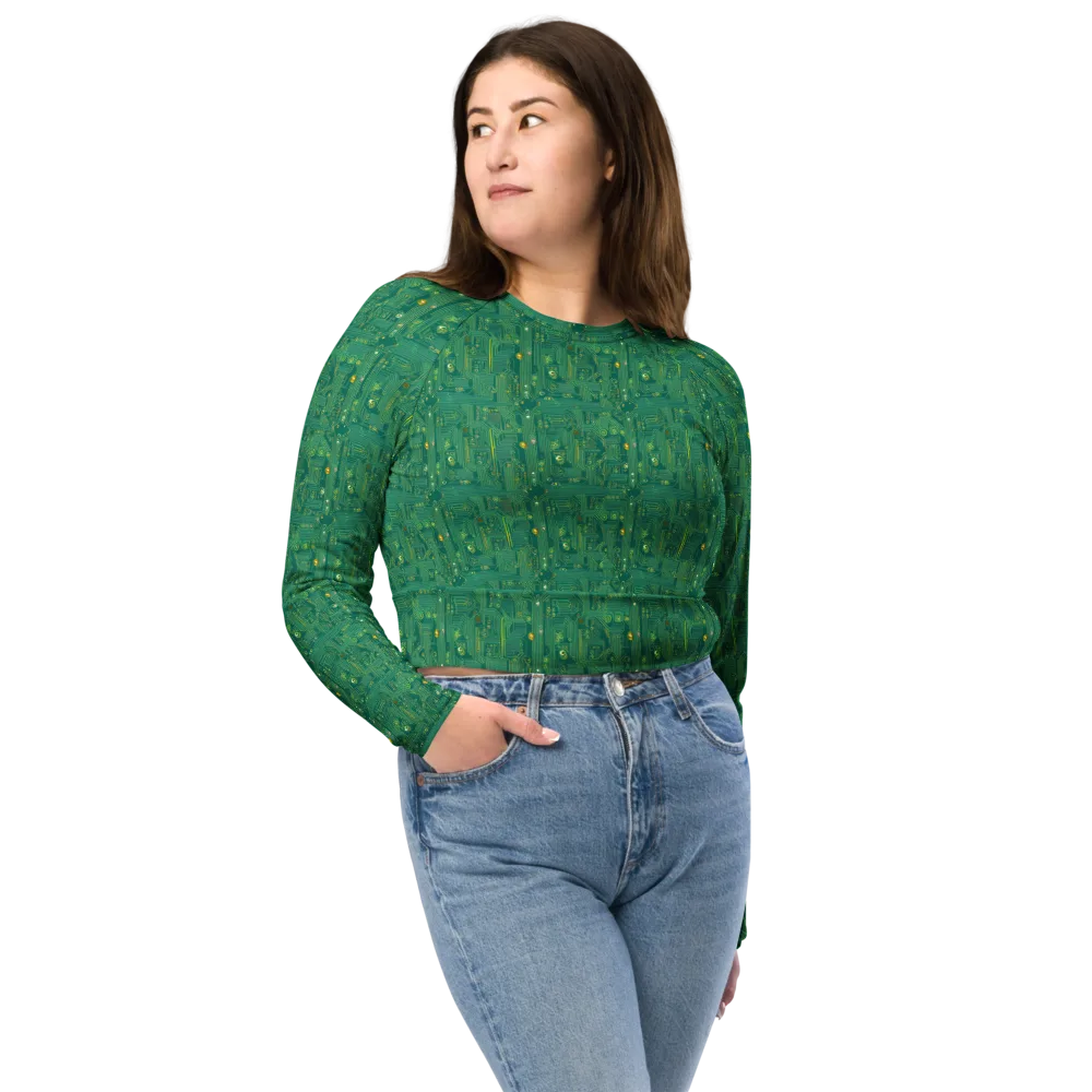 Golden Motherboard on Long Sleeve Crop Top — Front