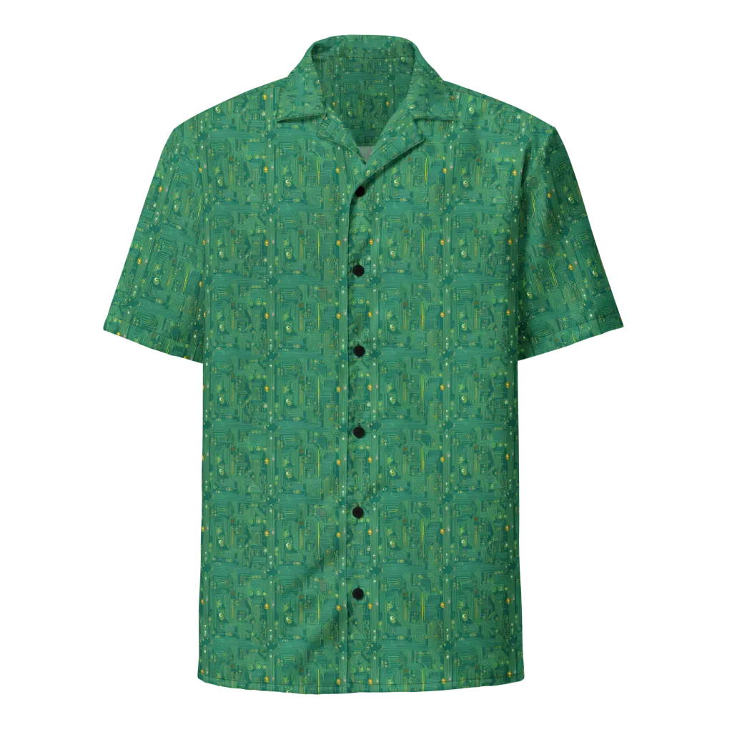 Golden Motherboard on Button Shirt — Front