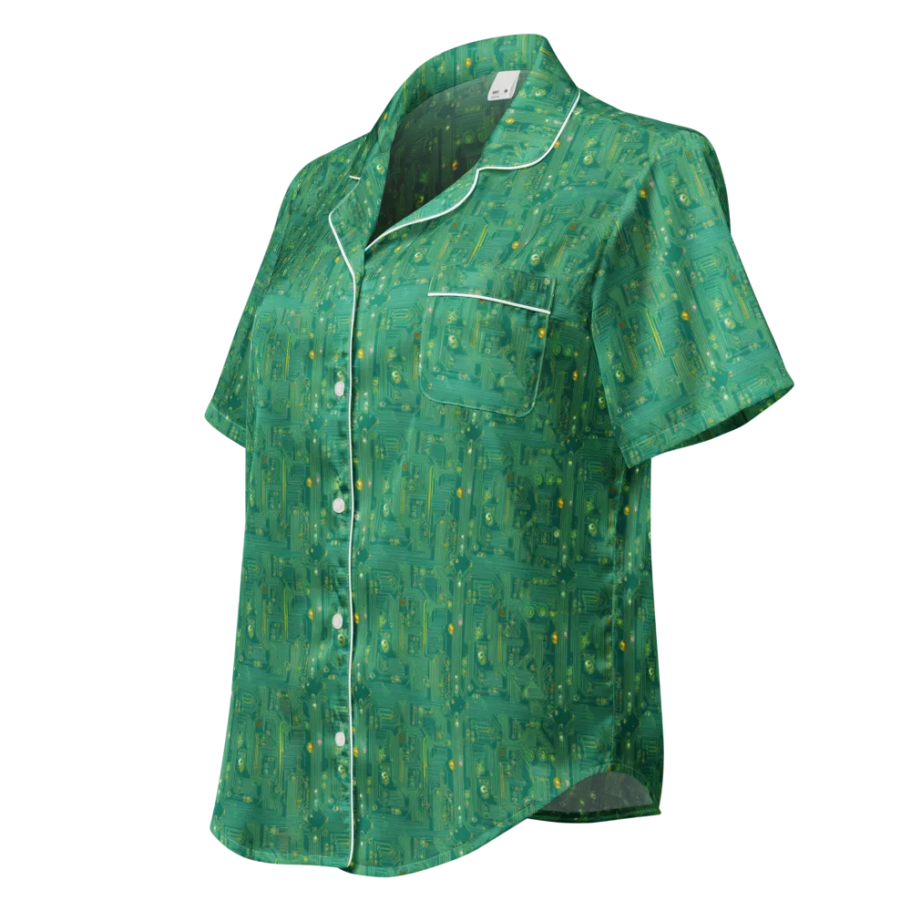 Golden Motherboard on Women's Short Sleeve Pajama Top — Left Front