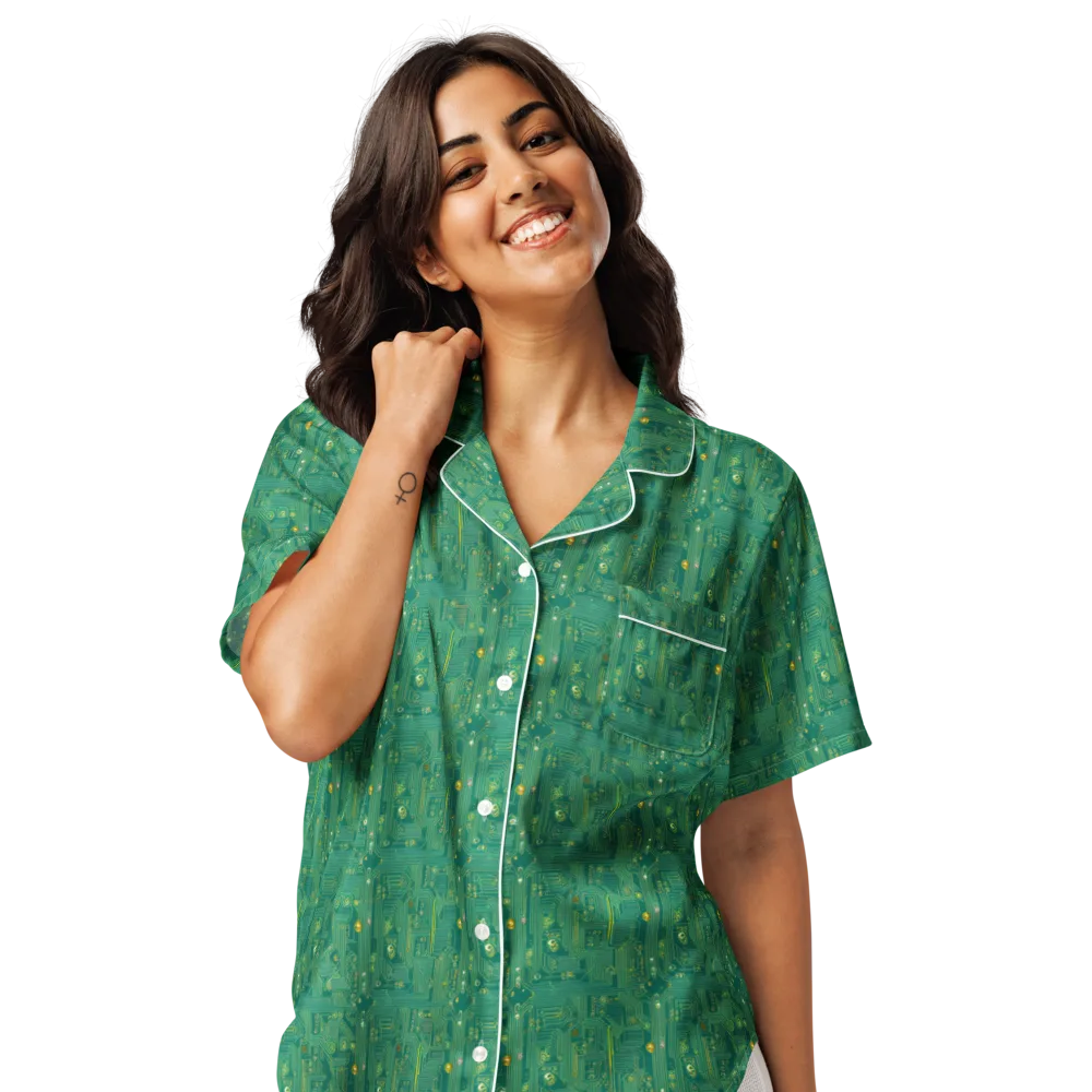 Golden Motherboard on Women's Short Sleeve Pajama Top — Front