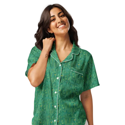 Golden Motherboard on a Women's Short Sleeve Pajama Top
