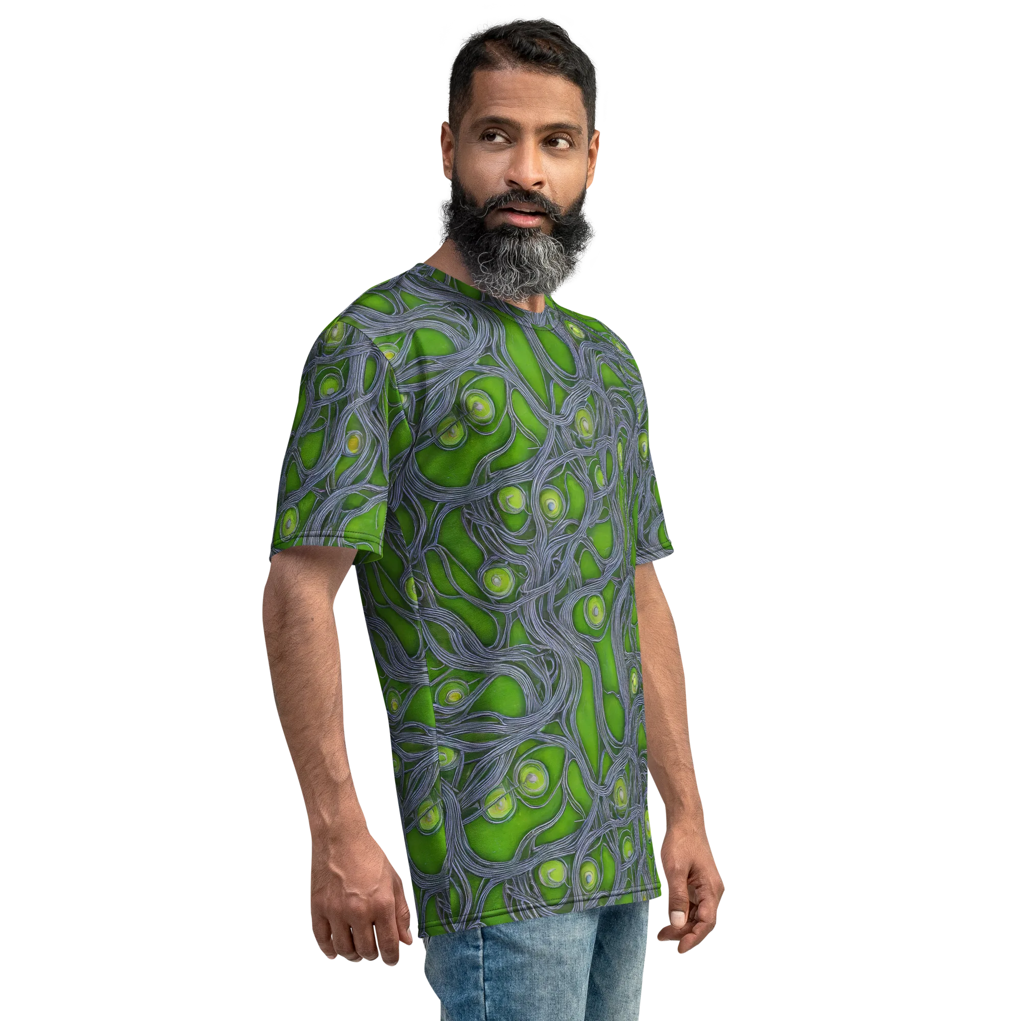 Neon Mycelium on Men's Crew Neck T-Shirt — Right