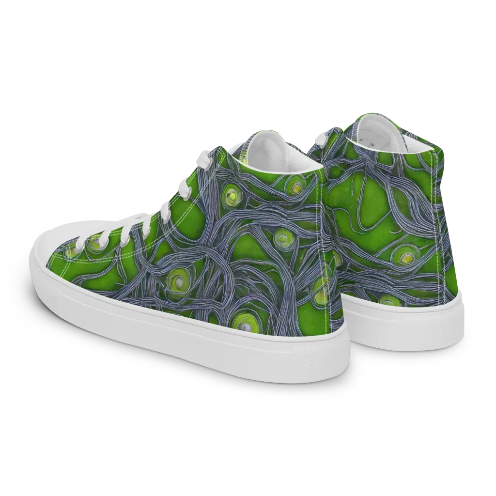 Neon Mycelium on Men's High Top Canvas Shoes — Left Back
