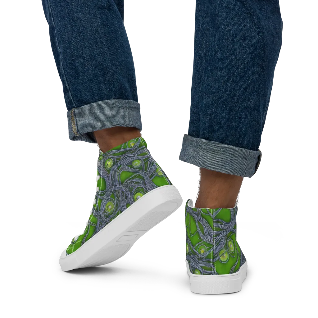 Neon Mycelium on Men's High Top Canvas Shoes — Back