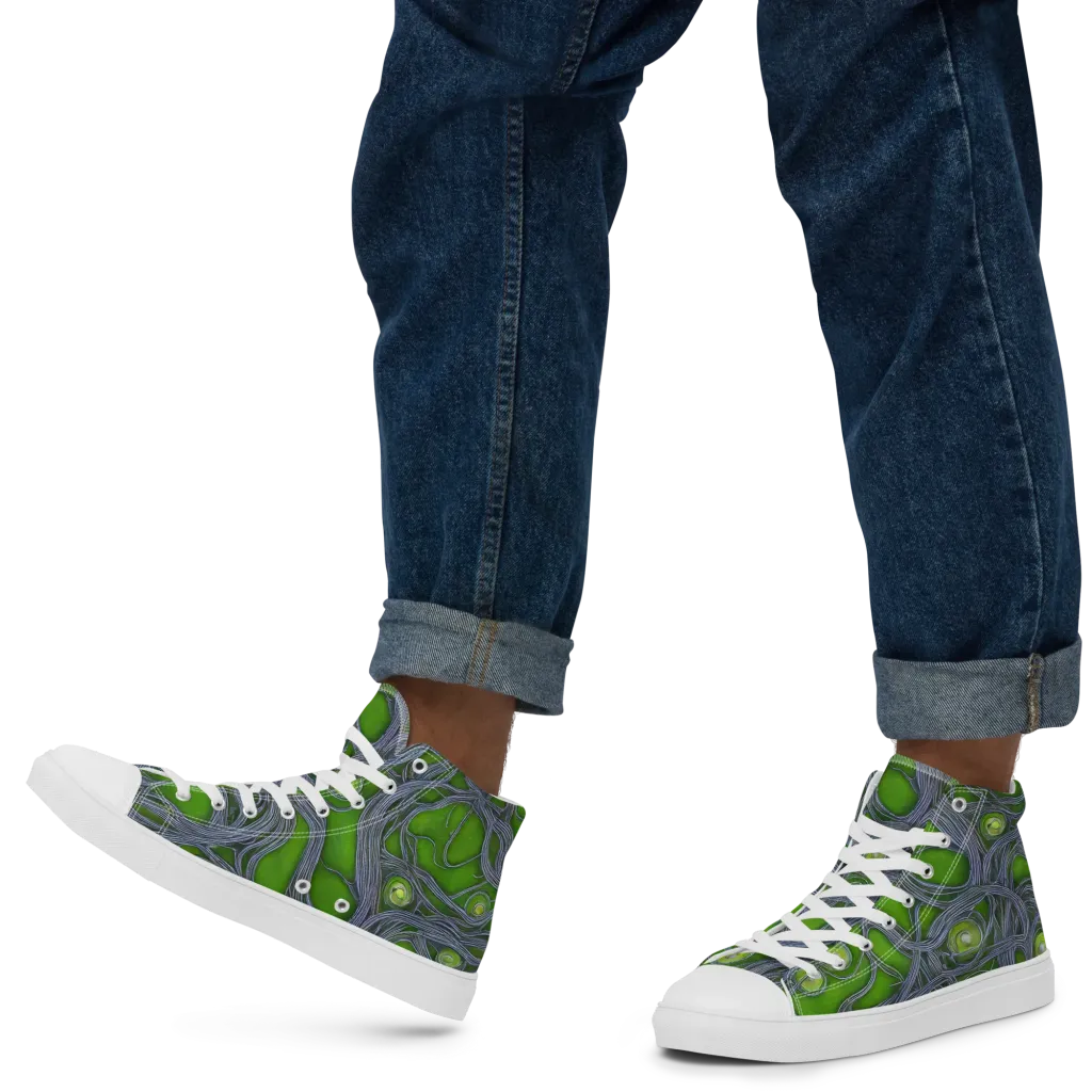Neon Mycelium on Men's High Top Canvas Shoes — Left