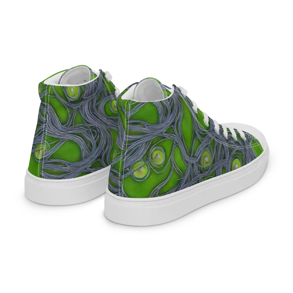 Neon Mycelium on Women's High Top Canvas Shoes — Right Back