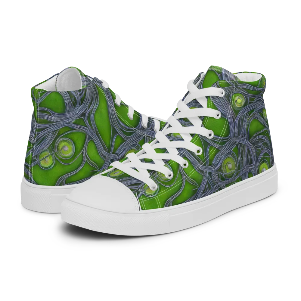 Neon Mycelium on Women's High Top Canvas Shoes — Left