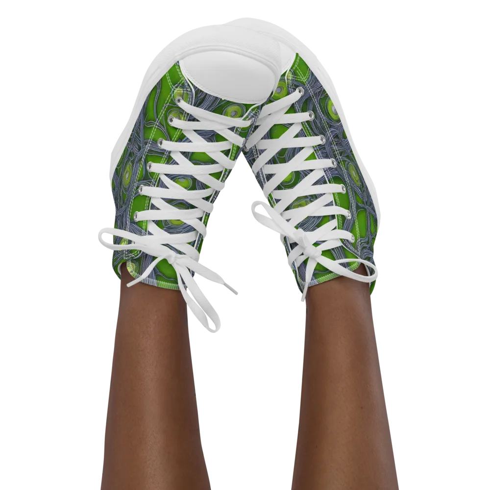 Neon Mycelium on Women's High Top Canvas Shoes — Front