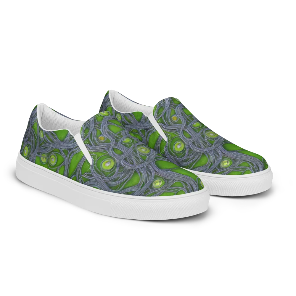 Neon Mycelium on Men's Slip-On Canvas Shoes — Right Front