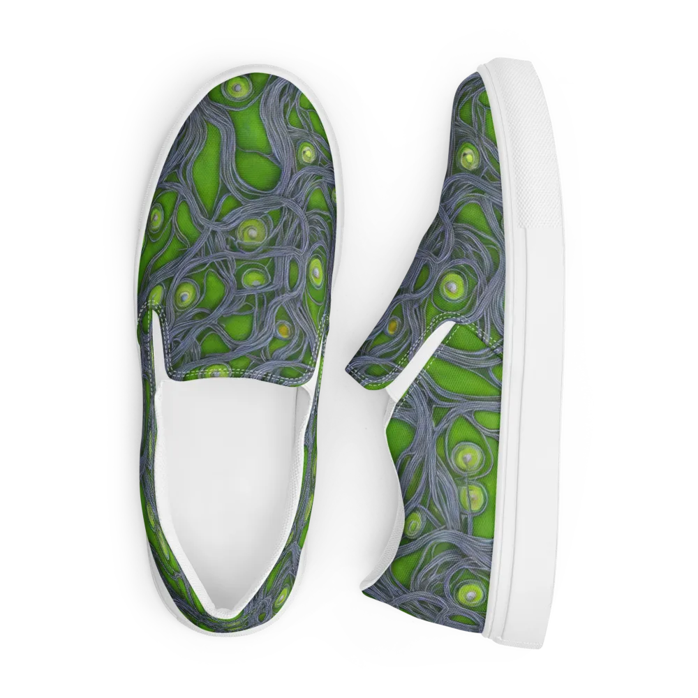 Neon Mycelium on Men's Slip-On Canvas Shoes — Front