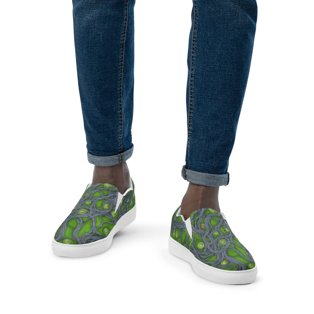 Neon Mycelium on Men's Slip-On Canvas Shoes — Front