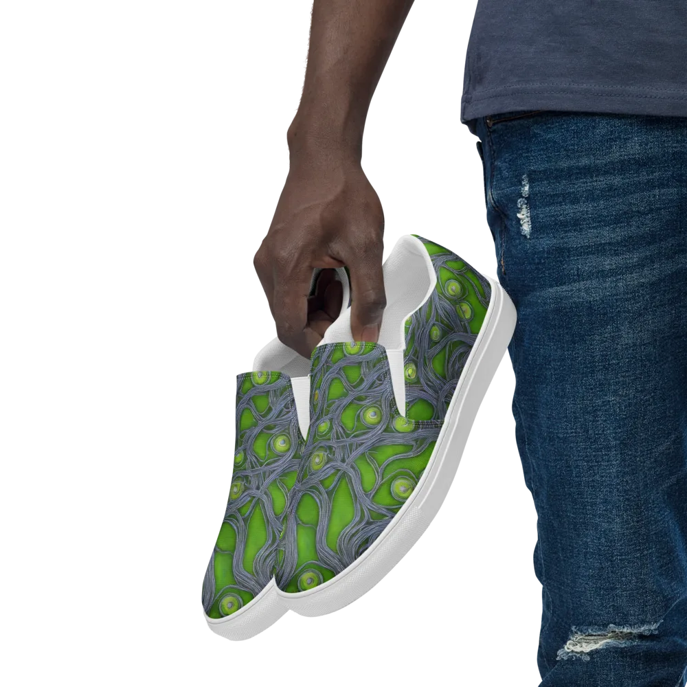 Neon Mycelium on Men's Slip-On Canvas Shoes — Left Front