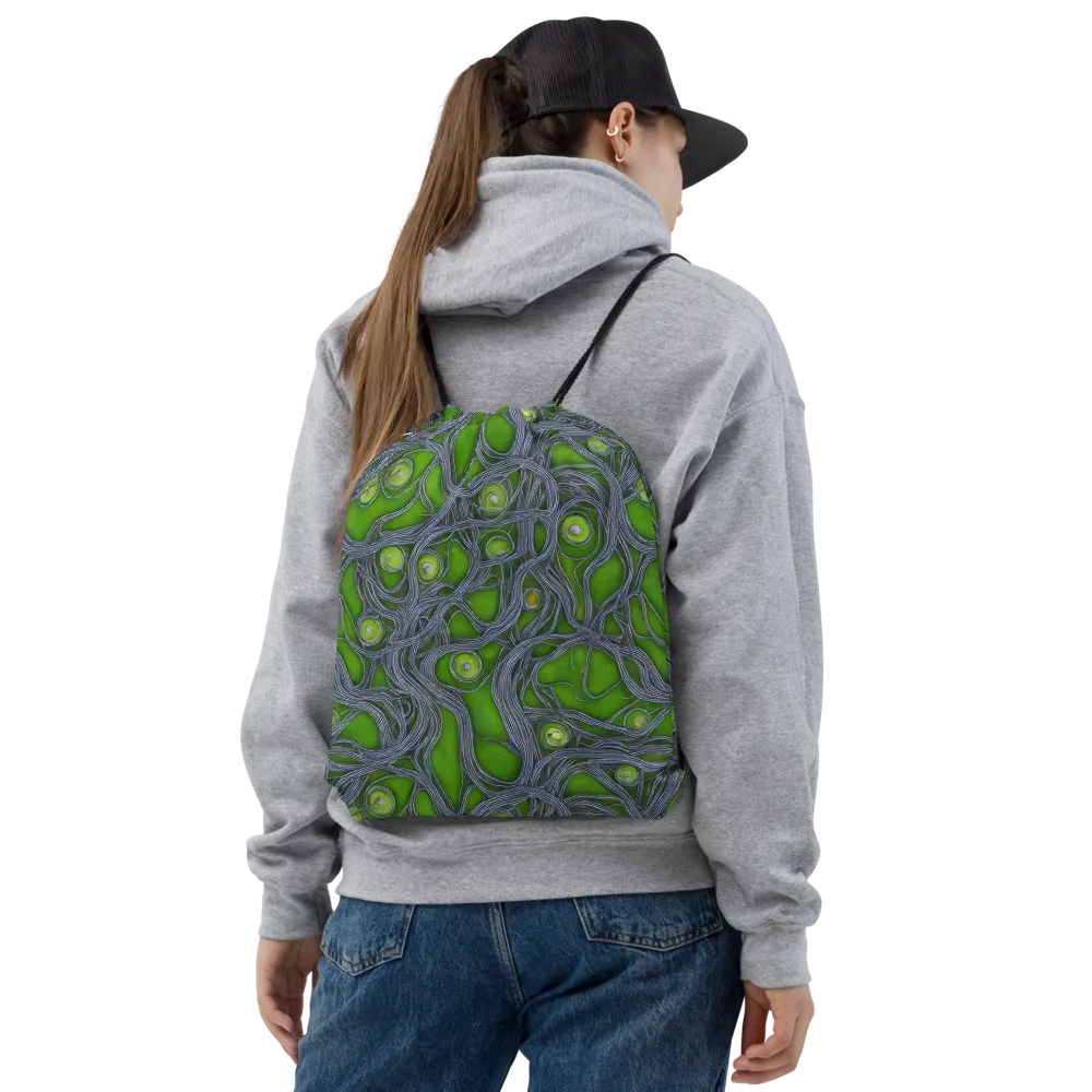 Neon Mycelium on Drawstring Bag — Front