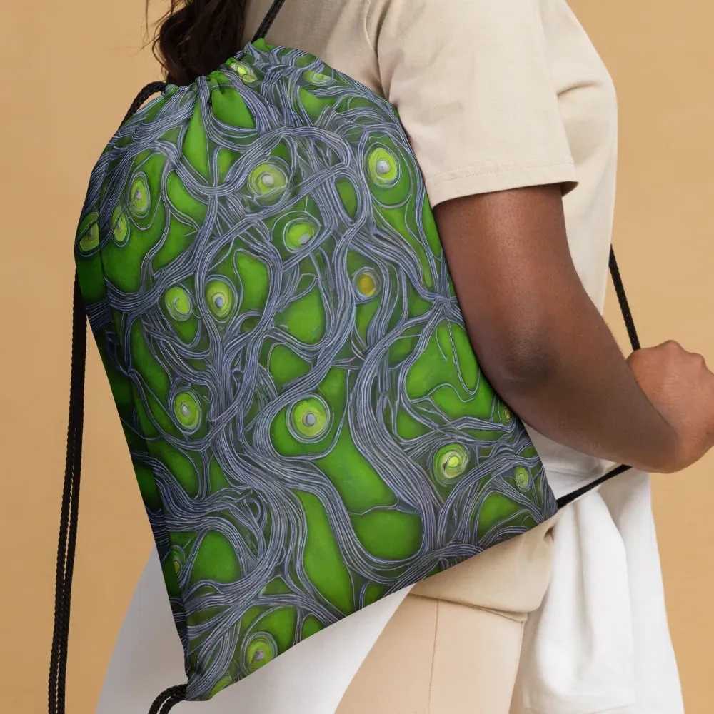 Neon Mycelium on Drawstring Bag — Front