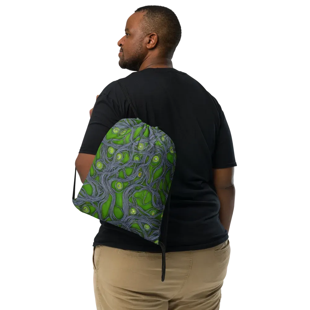 Neon Mycelium on Drawstring Bag — Front
